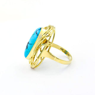 Ring aus 585 Gelbgold mit Türkis, nachhaltiger second hand Schmuck perfekt aufgearbeitet