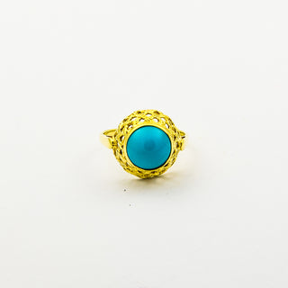 Ring aus 585 Gelbgold mit Türkis, nachhaltiger second hand Schmuck perfekt aufgearbeitet