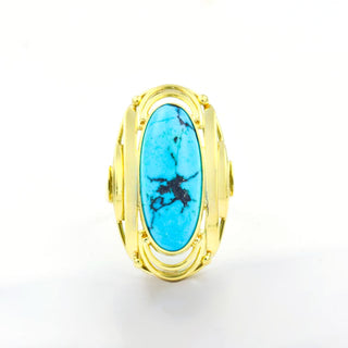 Ring aus 585 Gelbgold mit Türkis, nachhaltiger second hand Schmuck perfekt aufgearbeitet