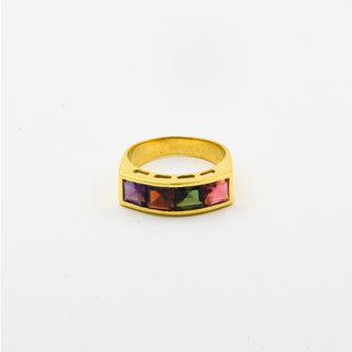 Ring aus 750 Gelbgold mit Turmalin, Granat und Amethyst, nachhaltiger second hand Schmuck perfekt aufgearbeitet
