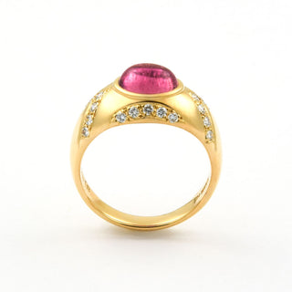 Ring aus 750 Gelbgold mit Turmalin und Brillant, nachhaltiger second hand Schmuck perfekt aufgearbeitet