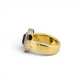 Ring aus 750 Gelb- und Weißgold mit Amethyst und Brillant, nachhaltiger second-hand Schmuck perfekt aufgearbeitet