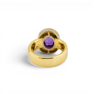 Ring aus 750 Gelb- und Weißgold mit Amethyst und Brillant, nachhaltiger second-hand Schmuck perfekt aufgearbeitet