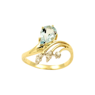 Ring aus 585 Gelb- und Weißgold mit Aquamarin und Brillant, nachhaltiger second-hand Schmuck perfekt aufgearbeitet