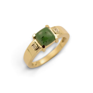 Ring aus 585 Gelb- und Weißgold mit Aventurin und Diamant, nachhaltiger second-hand Schmuck perfekt aufgearbeitet