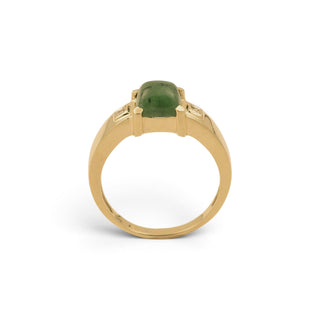 Ring aus 585 Gelb- und Weißgold mit Aventurin und Diamant, nachhaltiger second-hand Schmuck perfekt aufgearbeitet