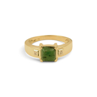 Ring aus 585 Gelb- und Weißgold mit Aventurin und Diamant, nachhaltiger second-hand Schmuck perfekt aufgearbeitet