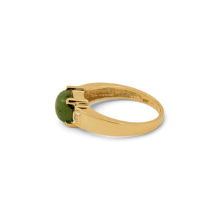 Ring aus 585 Gelb- und Weißgold mit Aventurin und Diamant, nachhaltiger second-hand Schmuck perfekt aufgearbeitet