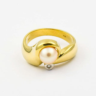 Perlenring aus 585 Gelb- und Weißgold mit Brillant, nachhaltiger second hand Schmuck perfekt aufgearbeitet