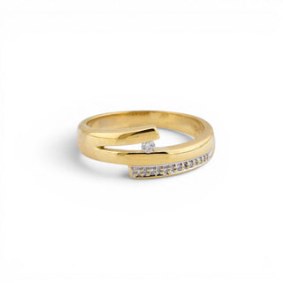 Brillantring aus 585 Gelb- und Weißgold mit Diamant, nachhaltiger second-hand Schmuck perfekt aufgearbeitet