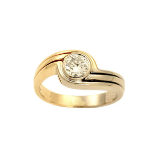 Brillantring aus 750 Gelb- und Weißgold, nachhaltiger second-hand Schmuck perfekt aufgearbeitet