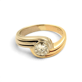Brillantring aus 750 Gelb- und Weißgold, nachhaltiger second-hand Schmuck perfekt aufgearbeitet