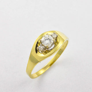 Ring aus 585 Gelb- und Weißgold mit Brillant und Diamant, hochwertiger second hand Schmuck perfekt aufgearbeitet