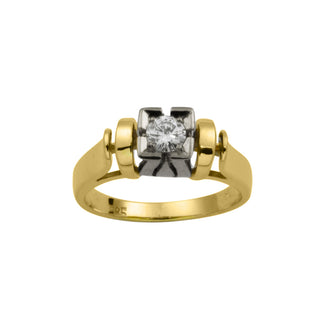 Brillantring aus 585 Gelb- und Weißgold, hochwertiger second hand Schmuck perfekt aufgearbeitet