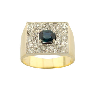Saphirring aus 585 Gelb- und Weißgold mit Diamant, nachhaltiger second hand Schmuck perfekt aufgearbeitet