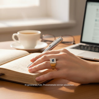 Saphirring aus 585 Gelb- und Weißgold mit Diamant, nachhaltiger second hand Schmuck perfekt aufgearbeitet