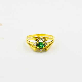 Ring aus 585 Gelb- und Weißgold mit Turmalin und Diamant, nachhaltiger second hand Schmuck perfekt aufgearbeitet