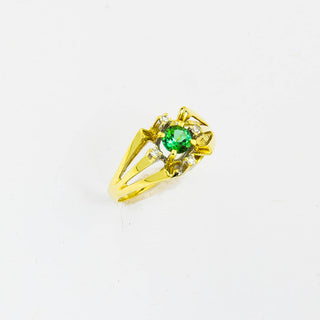 Ring aus 585 Gelb- und Weißgold mit Turmalin und Diamant, nachhaltiger second hand Schmuck perfekt aufgearbeitet
