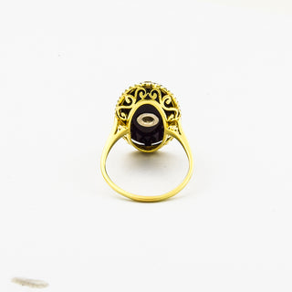 Ring aus 585 Gelb- und Weißgold mit Onyx und Diamant, nachhaltiger second hand Schmuck perfekt aufgearbeitet