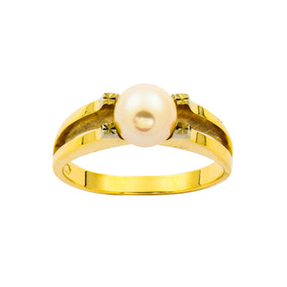 Ring aus 585 Gelb- und Weißgold mit Perle, nachhaltiger second hand Schmuck perfekt aufgearbeitet