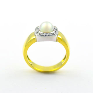 Perlenring aus 585 Gelb- und Weißgold mit Brillant, nachhaltiger second hand Schmuck perfekt aufgearbeitet