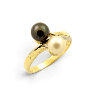 Perlenring aus 585 Gelb- und Weißgold, nachhaltiger second-hand Schmuck perfekt aufgearbeitet
