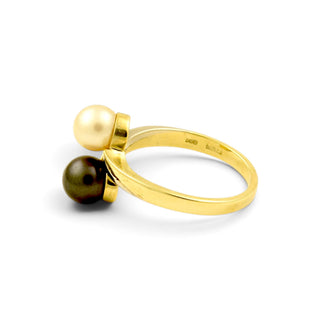 Perlenring aus 585 Gelb- und Weißgold, nachhaltiger second-hand Schmuck perfekt aufgearbeitet