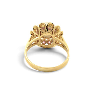 Perlenring aus 750 Gelb- und Weißgold mit Rubin, nachhaltiger second-hand Schmuck perfekt aufgearbeitet