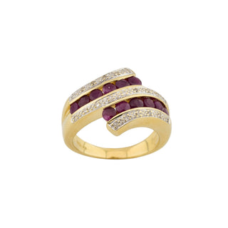 Rubinring aus 585 Gelb- und Weißgold mit Diamant, nachhaltiger second-hand Schmuck perfekt aufgearbeitet