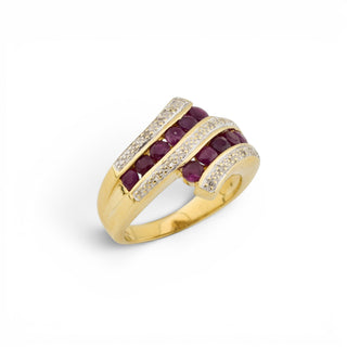 Rubinring aus 585 Gelb- und Weißgold mit Diamant, nachhaltiger second-hand Schmuck perfekt aufgearbeitet