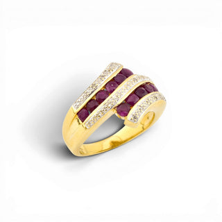 Rubinring aus 585 Gelb- und Weißgold mit Diamant, nachhaltiger second-hand Schmuck perfekt aufgearbeitet