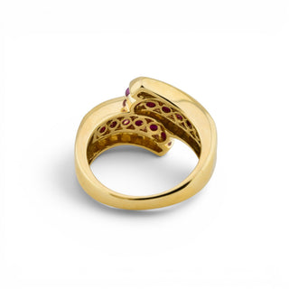 Rubinring aus 585 Gelb- und Weißgold mit Diamant, nachhaltiger second-hand Schmuck perfekt aufgearbeitet