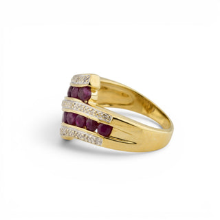 Rubinring aus 585 Gelb- und Weißgold mit Diamant, nachhaltiger second-hand Schmuck perfekt aufgearbeitet