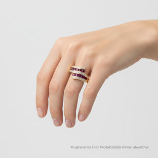 Rubinring aus 585 Gelb- und Weißgold mit Diamant, nachhaltiger second-hand Schmuck perfekt aufgearbeitet