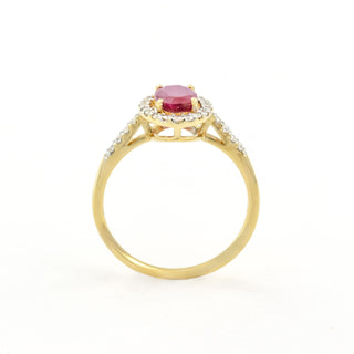 Rubinring aus 585 Gelb- und Weißgold mit Diamant, nachhaltiger second hand Schmuck perfekt aufgearbeitet