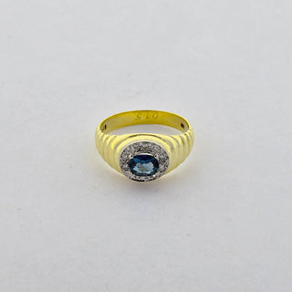 Saphirring aus 585 Gelb- und Weißgold mit Brillant, nachhaltiger second hand Schmuck perfekt aufgearbeitet