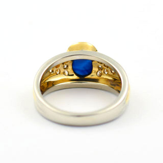 Saphirring aus 750 Gelb- und Weißgold mit Brillant, nachhaltiger second hand Schmuck perfekt aufgearbeitet