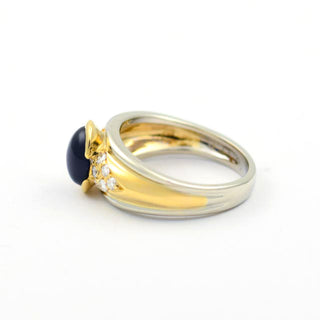 Saphirring aus 750 Gelb- und Weißgold mit Brillant, nachhaltiger second hand Schmuck perfekt aufgearbeitet