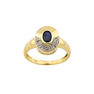 Saphirring aus 585 Gelb- und Weißgold mit Diamant, nachhaltiger second-hand Schmuck perfekt aufgearbeitet