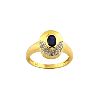 Saphirring aus 585 Gelb- und Weißgold mit Diamant, nachhaltiger second-hand Schmuck perfekt aufgearbeitet
