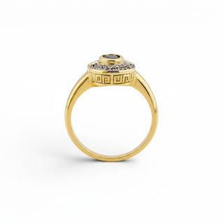 Saphirring aus 585 Gelb- und Weißgold mit Diamant, nachhaltiger second-hand Schmuck perfekt aufgearbeitet
