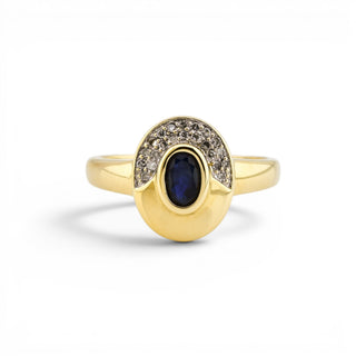 Saphirring aus 585 Gelb- und Weißgold mit Diamant, nachhaltiger second-hand Schmuck perfekt aufgearbeitet