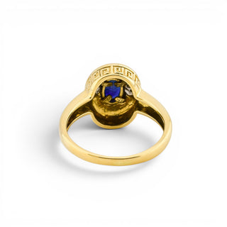 Saphirring aus 585 Gelb- und Weißgold mit Diamant, nachhaltiger second-hand Schmuck perfekt aufgearbeitet