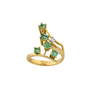 Smaragdring aus 750 Gelb- und Weißgold mit Brillant, nachhaltiger second-hand Schmuck perfekt aufgearbeitet
