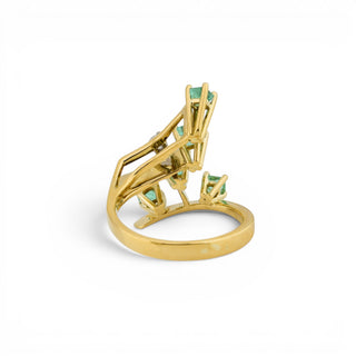 Smaragdring aus 750 Gelb- und Weißgold mit Brillant, nachhaltiger second-hand Schmuck perfekt aufgearbeitet