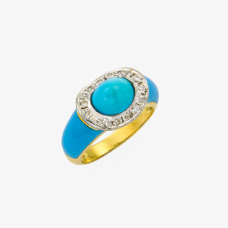 Ring aus 750 Gelb- und Weißgold mit Türkis und Diamant, nachhaltiger second hand Schmuck perfekt aufgearbeitet