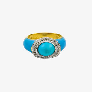 Ring aus 750 Gelb- und Weißgold mit Türkis und Diamant, nachhaltiger second hand Schmuck perfekt aufgearbeitet