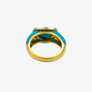 Ring aus 750 Gelb- und Weißgold mit Türkis und Diamant, nachhaltiger second hand Schmuck perfekt aufgearbeitet