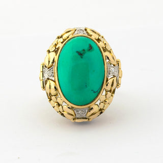 Ring aus 585 Gelb- und Weißgold mit Türkis und Diamant, hochwertiger second hand Schmuck perfekt aufgearbeitet