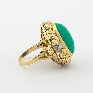 Ring aus 585 Gelb- und Weißgold mit Türkis und Diamant, hochwertiger second hand Schmuck perfekt aufgearbeitet